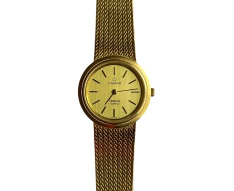 ETERNA-ArmbanduhrGehäuse und Flechtarmband in 18 ct GG; Quarz-Werk; Armband verstellbar; L: 16,5 cm; D: Gehäuse 2,7 cm; sehr 