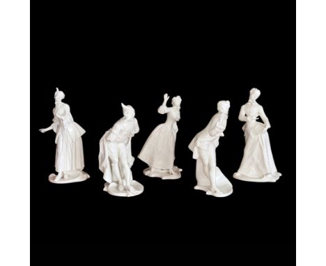 Commedia dell'arte Nymphenburg Figuren (20. Jh.)5 Figuren: Leda, Lucinda, Octavio, Julia und Pantalone; Weißporzellan; alle i