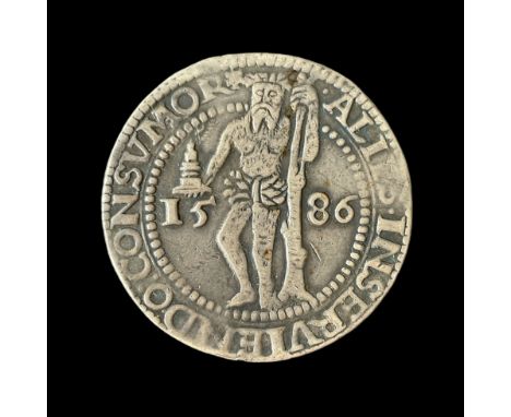 Münze (1586)Braunschweig-Wolfenbüttel, Lichttaler von 1586, Julius (1568 - 1589), Wilder Mann m. Baumstamm und Licht, s/ss.