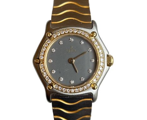 EBEL-DamenarmbanduhrStahl/Gold; Stundenanzeige durch Brillanten; Ziffernblattumrahmung mit Brillantkranz; Quarz, Werk läuft n
