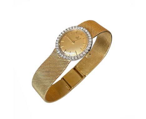 EBEL-DamenarmbanduhrGehäuse und Band in 18 ct GG; Gehäuse mit Brillantkranz; guter Zustand; Handaufzug; L: 17,5 cm; 44 g.