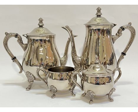 A silver plated part tea service comprising a teapot, a coffee pot (h- 24.5cm), a milk jug, and a lidded sucrier/sugar bowl (