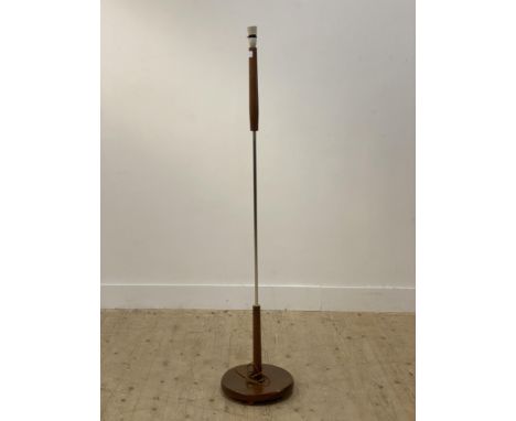 A mid century stained beech and chrome plated metal standard lamp H143cm