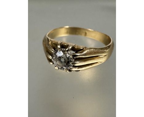 A 18ct gold Vintage solitaire old mine cut diamond ring mounted in ten claw setting, approximately 0.5ct, M. 3.6g