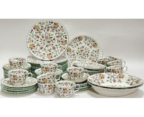 A Minton bone china 'Haddon Hall' John Wadsworth design part tea/dinner-service comprising fifteen cups, seventeen saucers (w