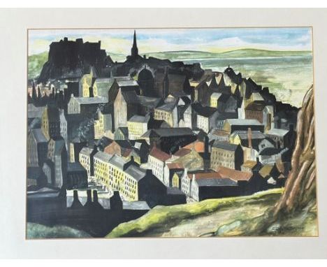 A.Watt, print of the Old Town of Edinburgh in a black mounted frame (27cmx38cm)
