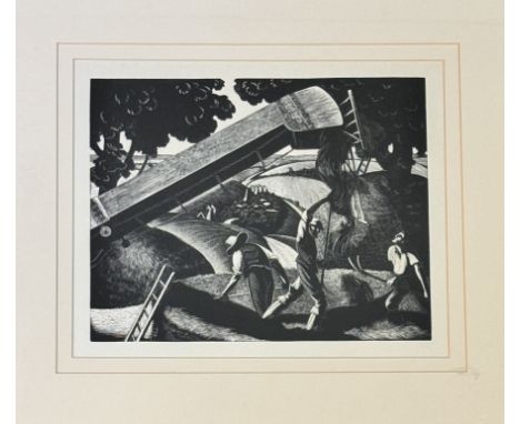 Clare Leighton (American 1898-1989), June, Haymaking, print, artist label verso in a gilt wooden frame. (20cmx25cm)