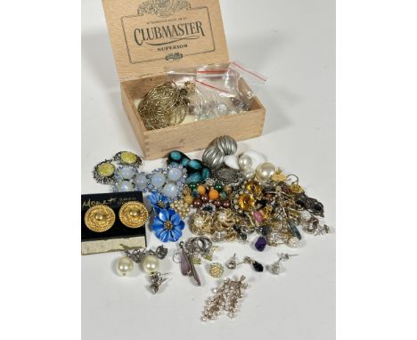 A large collection of clip on and pierced ear earrings, including, paste cluster earrings, paste pearl and semi-precious gem 