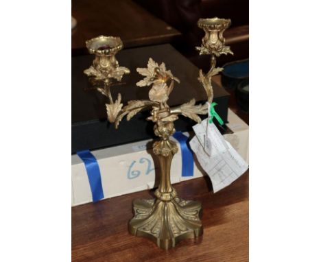 A gilt metal 19th century twin branch candelabra (including original purchase receipt) 