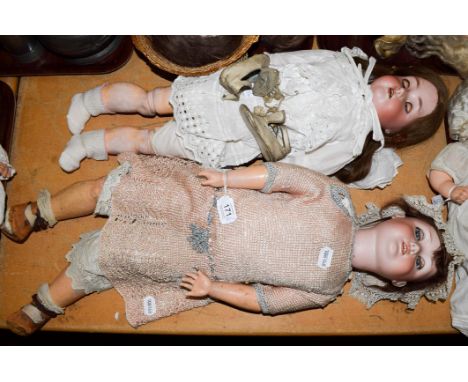 German Walterhausen bisque socket head doll impressed '1916' with sleeping blue eyes, brown wig, open mouth, composition join