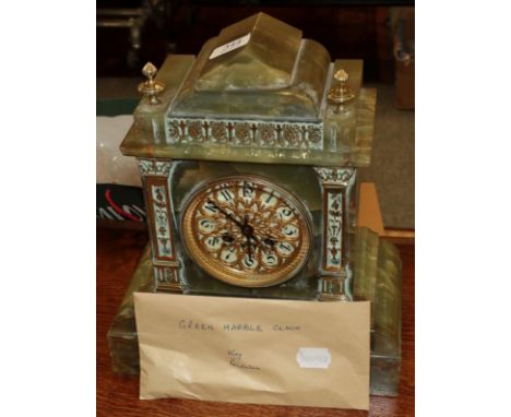 A green onyx striking mantel clock, circa 1900
