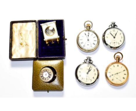 A gold plated pocket watch, lady's fob watch with case stamped 935, two Smith's pocket watches, nickle plated pocket watch, a