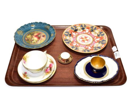 A Royal Worcester fruit painted cabinet plate signed A.G.Moseley, Royal Worcester rose decorated cup and saucer and a side pl