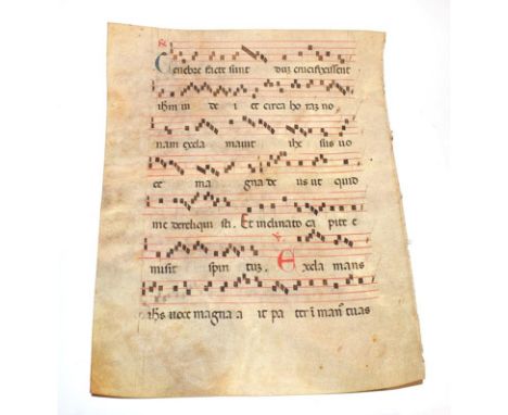 Large leaf from a Gradual, manuscript on vellum (both sides), red and blue initials, The continental vellum from a monastic b