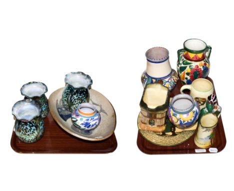 A quantity of decorative ceramics including Poole, Royal Doulton, Studio pottery dish etc (on two trays)