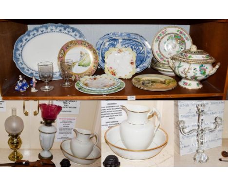 A Davenport blue and white meat plate, another meat plate, Coalport soup bowls and a tureen and cover, Noritake plate, three 