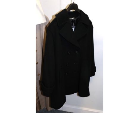 Burberry men's black cashmere wool trench coat, styled as a short length overcoat, button fastening and pockets .    46'' che