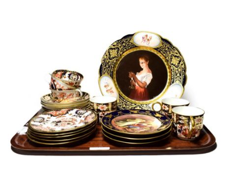 A Vienna porcelain cabinet plate, titled ''Gute Nacht'', three Vienna porcelain side plates, six Royal Crown Derby tea cups a