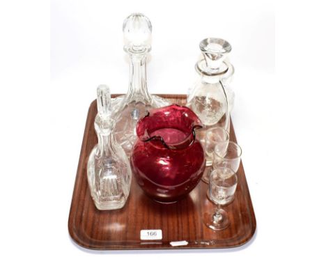 A Coalport Revelry pattern part dinner/tea service, a Rockingham crystal ships decanter, Dartington decanter, another cut gla