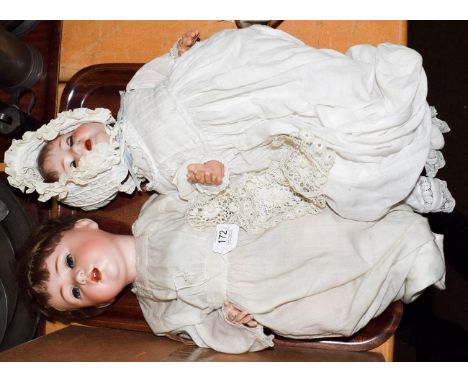 German Porzellanfabrik Burggrub baby '1930-2' bisque socket head character baby doll, sleeping blue eyes, open mouth, brown w