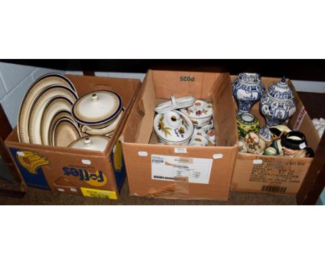 A Royal Worcester Crown Ware part dinner service, Royal Worcester Evesham pattern part dinner service, pair of blue and white