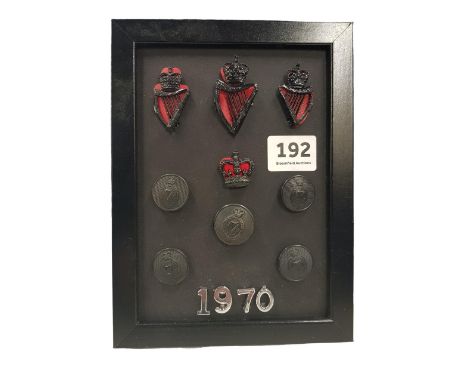 FRAMED ROYAL ULSTER CONSTABULARY 'B' SPECIAL 7 STRING HARP BADGES 