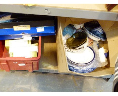 Shelf of mixed items including ceramics etc 