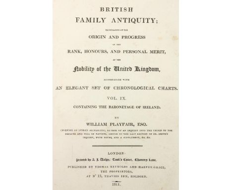 Heraldry: Playfair (Wm.) The Baronetage of Ireland, Vol. IX, of British Family Antiquities. Lg. thick folio Lond. 1811. cont.