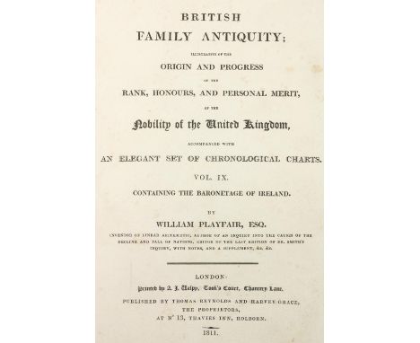 Heraldry: Playfair (Wm.) The Baronetage of Ireland, Vol. IX, of British Family Antiquities. Lg. thick folio Lond. 1811. cont.