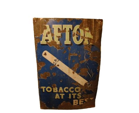 An original enamel Signÿfor "Afton Tobacco at its Best," the blue enamel ground with green text and central lit cigarette (wo