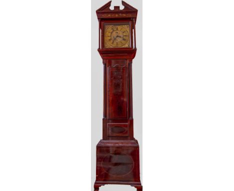 A fine Irish George III period inlaid mahogany Longcase Clock,ÿwith a divided pediment above a square brass dial with Roman a