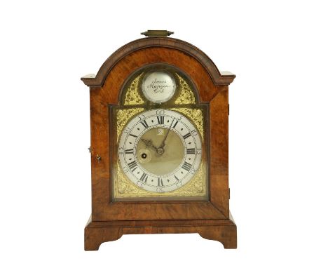 A fine walnut cased Bracket Clock, by James Mangen, Cork, with single fus‚e movement striking on a steel bell, the brass dial