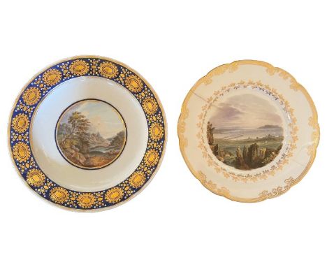 A Royal Worcester Cabinet "Scenery" Plate, depicting "Dublin Bay from Kingston Quarries," as is, together with a Crown Derby 