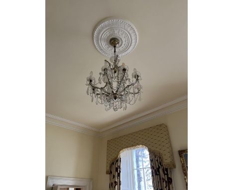An attractive 8 branch brass mounted glass Chandelier, with festoons of buttons, and lustre drops, approx. 81cms (32") tall. 