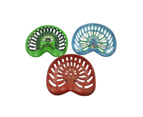 Tractor / Machine Seats: 'W. Doyle' (Celtic - green and navy) "W.E. &amp; Co. Ltd.," (blue, green, yellow), "Albion" (red and