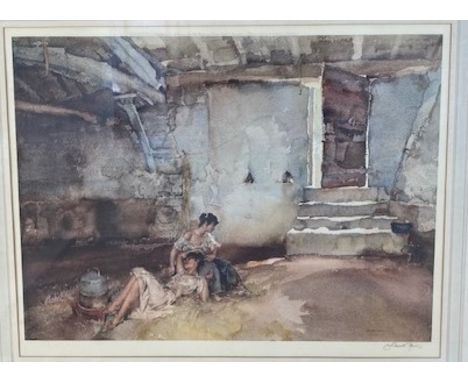 After Sir William Russell Flint (1880 - 1969)  "Retreat from the Sun," coloured lithograph,ÿsignedÿ by the artist in pencil, 