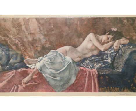 After Sir William Russell Flint (1880-1969)  "Reclining Nude, No. 2," colour lithograph,ÿsignedÿ in pencil by the artist, app
