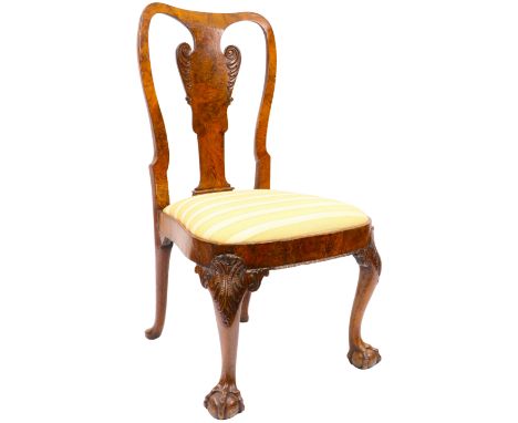 A fine Chippendale style walnut Side Chair, 19th Century, with carved vase shaped splat above a bow fronted drop in seat on l