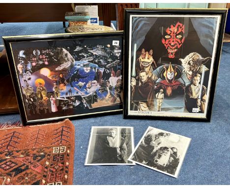 A set of two Star Wars limited edition prints with certificates, along with two black and white photographs.