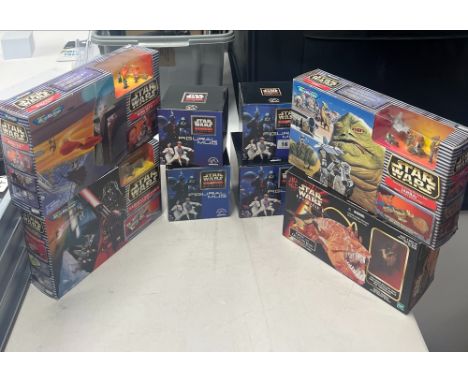 An assortment of eight items including three Galoob Micro Machine Action Sets, Boba Fett, Jabba, Vader's Light sabre, one Has