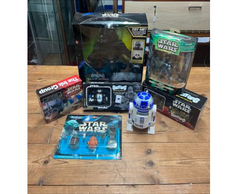 A collection of seven Star Wars models including Darth Vader by Kenner, two 'Bust Ups' by Gentle Giant, one Hashbro Boba Fett