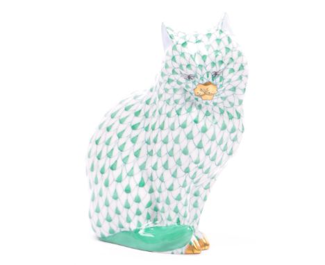 Herend&nbsp;- a vintage hand painted porcelain sitting cat by&nbsp;Herend, Hungary.&nbsp;Cat in upright sitting position&nbsp