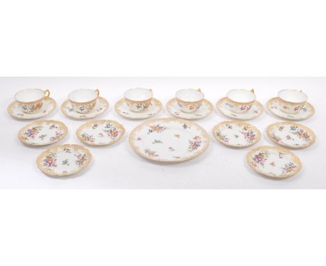 Limoges - Early 20th century circa 1900s fine bone porcelain china tea service set. Comprising of cups, saucers side / cake p