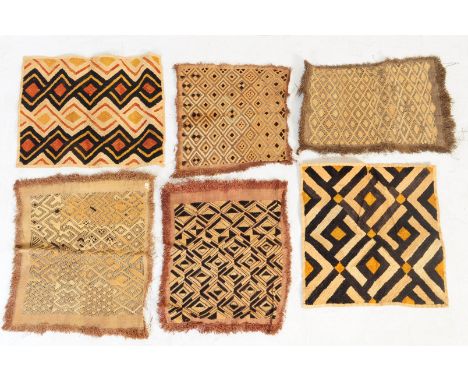 Six early to mid century Kuba / African tribal tapestry cloth ethnic wall hangings / table decoration. Hand woven panel of sq