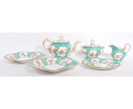 Coalport interest - Late 19th century Circa. 1860 fine bone china porcelain part tea service set in the manner of Coalport. H