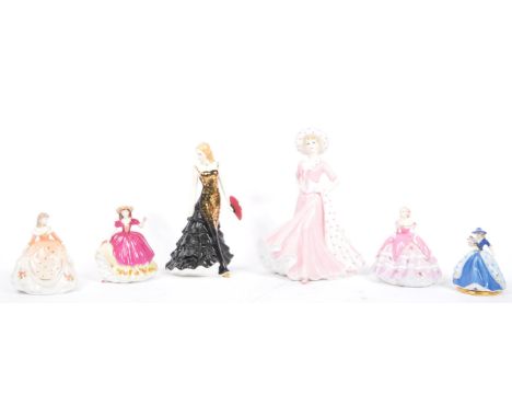 A collection of 20th century bone china lady figurines to include the names Royal Doulton, Coalport, Royal Worcester. The nam
