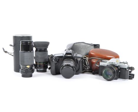 Of photography interest - A collection of vintage 20th century photographic film camera and lenses. Comprising of Minolta X-3