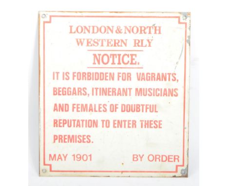 London &amp; North Western Railway - A 20th century enamel railway notice sign, dated May 1901. With white ground, red border