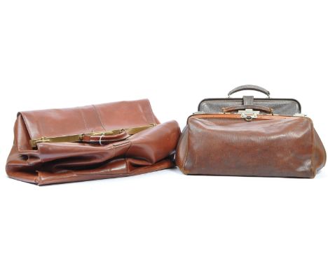 A collection of three vintage 20th century circa 1940s leather Gladstone medical bags. Comprising of a H &amp; B bag with ini