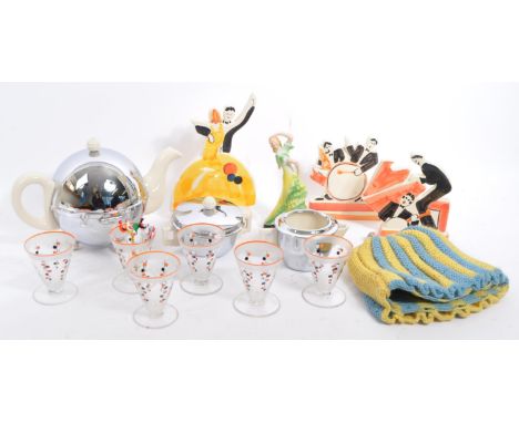 A collection of mid to later 20th Century Art Deco style collectables. The lot comprising of circa 1950's aperitif glasses wi